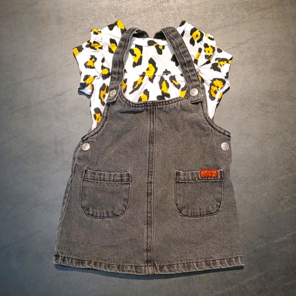 Black denim overalls with leopard top